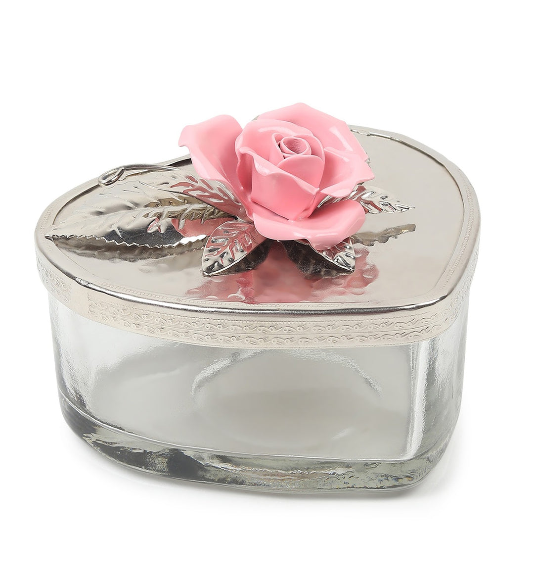 Petal Eclat Heart Shaped Trinket Box with Floral Accent Pink view 4