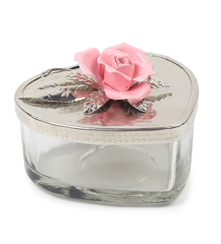 Petal Eclat Heart Shaped Trinket Box with Floral Accent Pink view 4