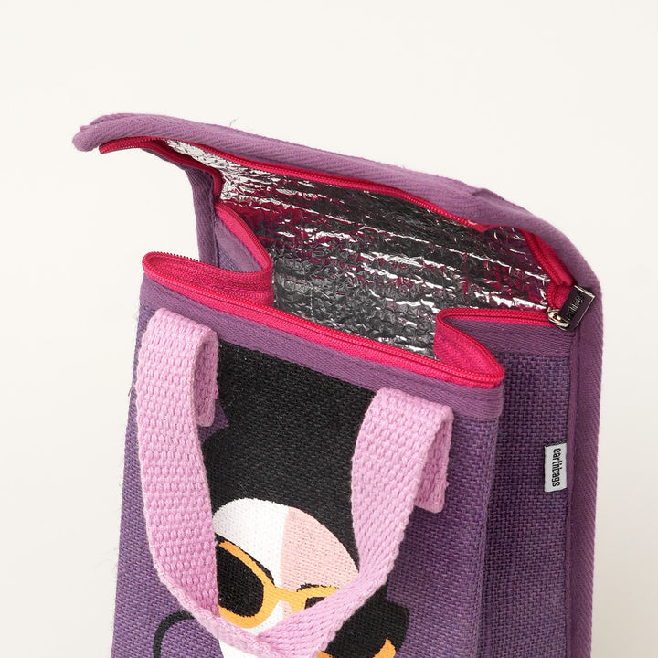 Insulated Jute Lunch Bag, Fashion Girl Print