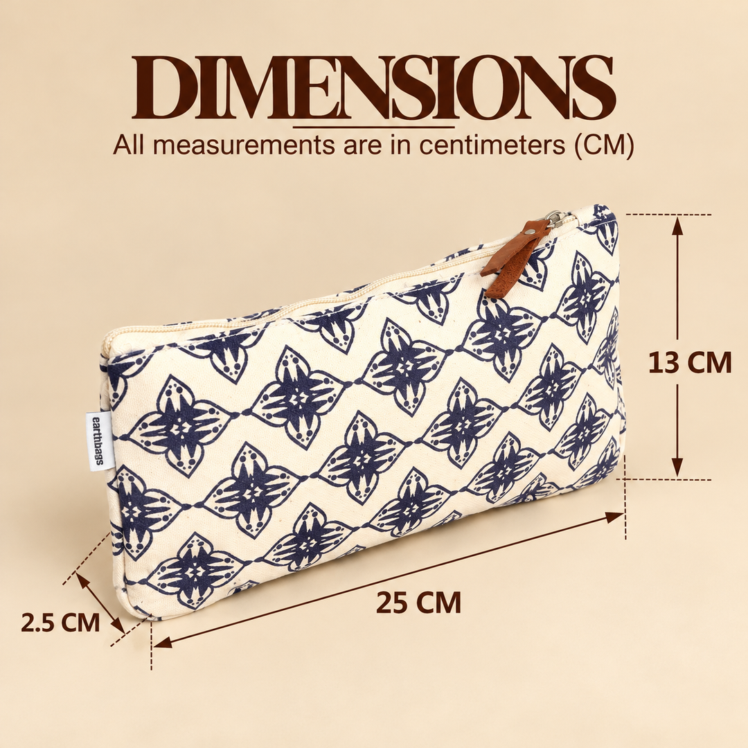 Blue Geometric Print Canvas Zipper Pouch