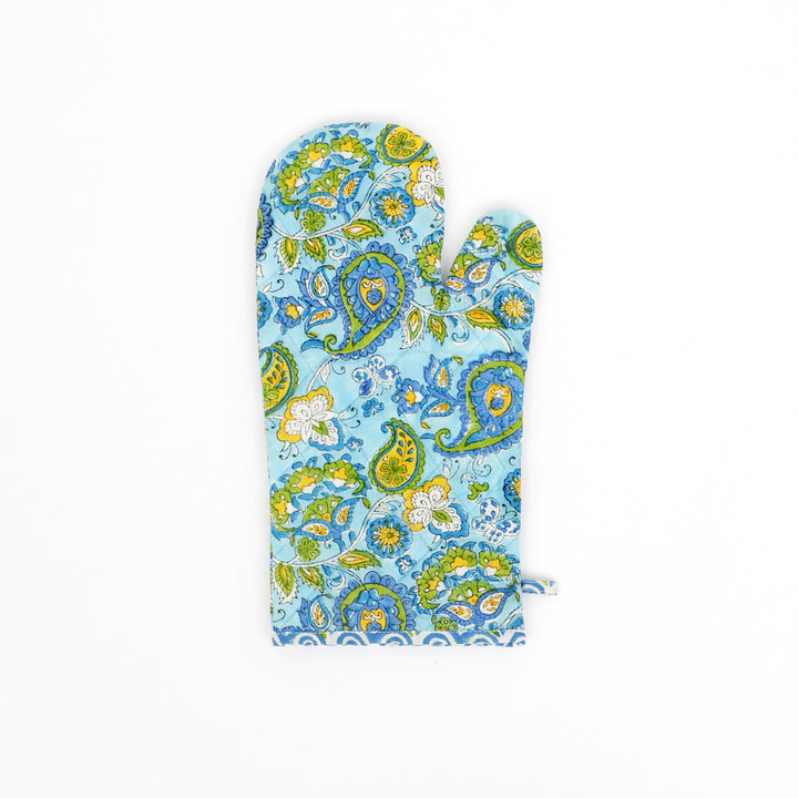 Hand Block Cotton Kitchen Apron Set, Paisley Blue, view 7