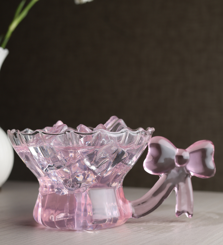 Cleo Spiral Glass Cup with Pink Bow Handle view 2