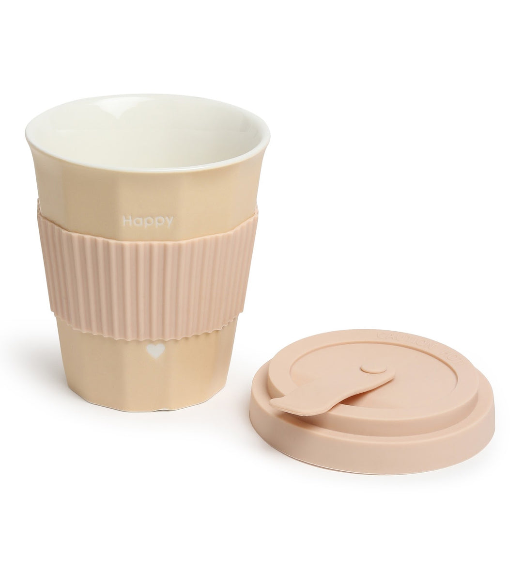 Milo Happy Ceramic Coffee Tumbler with Lid and Strap Beige view 6