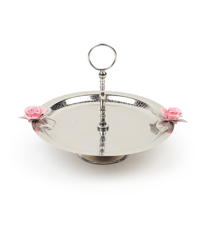 Petal Eclat Stainless Steel Cake Stand with Floral Accent Pink view 5