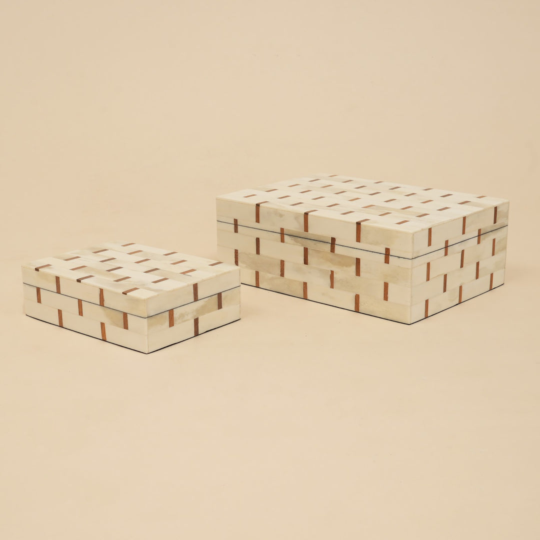 Brick Pattern Inlay Box Set of 2 handcrafted in India