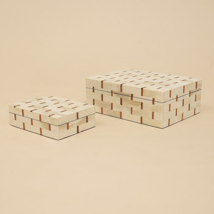 Brick Pattern Inlay Box Set of 2 handcrafted in India