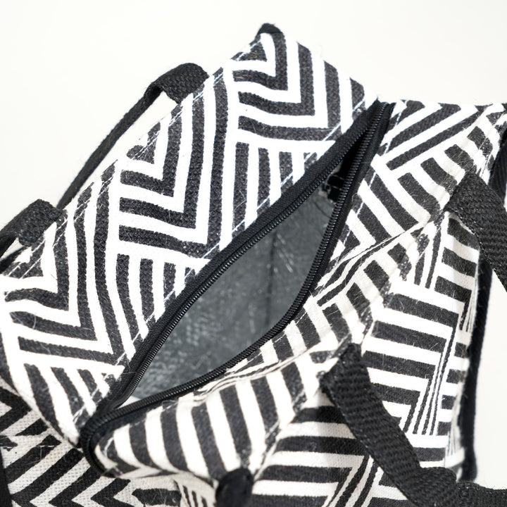 Express Jute Lunch Bag, Herringbone Print, View 4