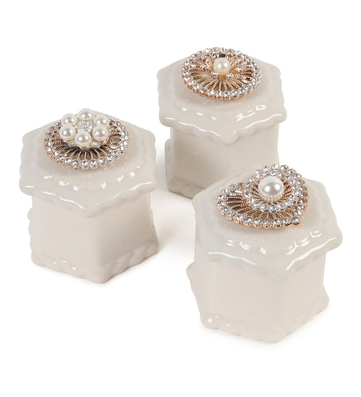 Medallion Jewelled White Porcelain Trinket Box Set view 5