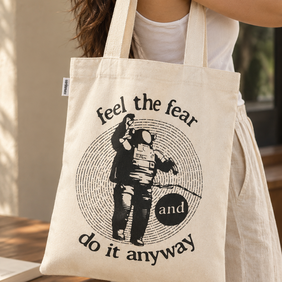 Feel the Fear Print Canvas Tote Bag, View 5