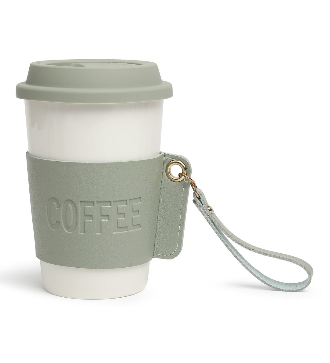Brewster Ceramic Coffee Tumbler with Leather Wrap Green view 4