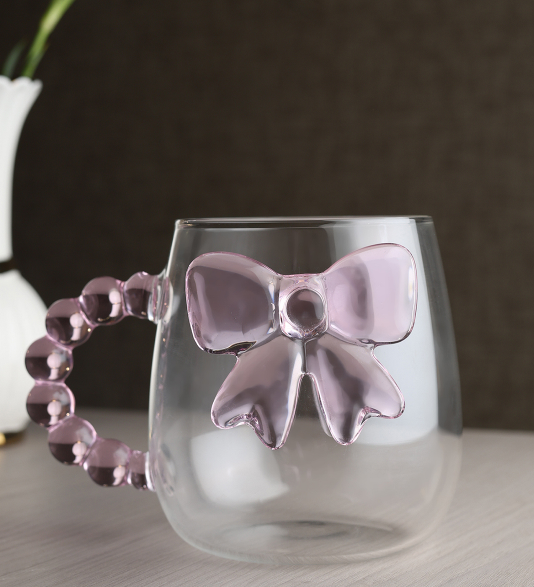 Pearlie Bow Clear Glass Mug with Pearl Handle view 1