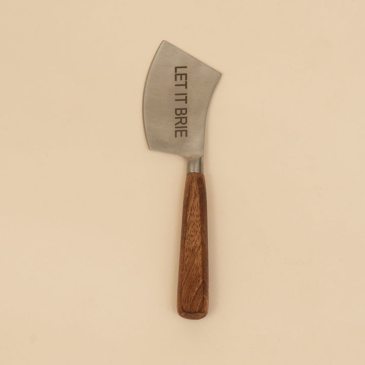 Etched steel and wood cheese knife set