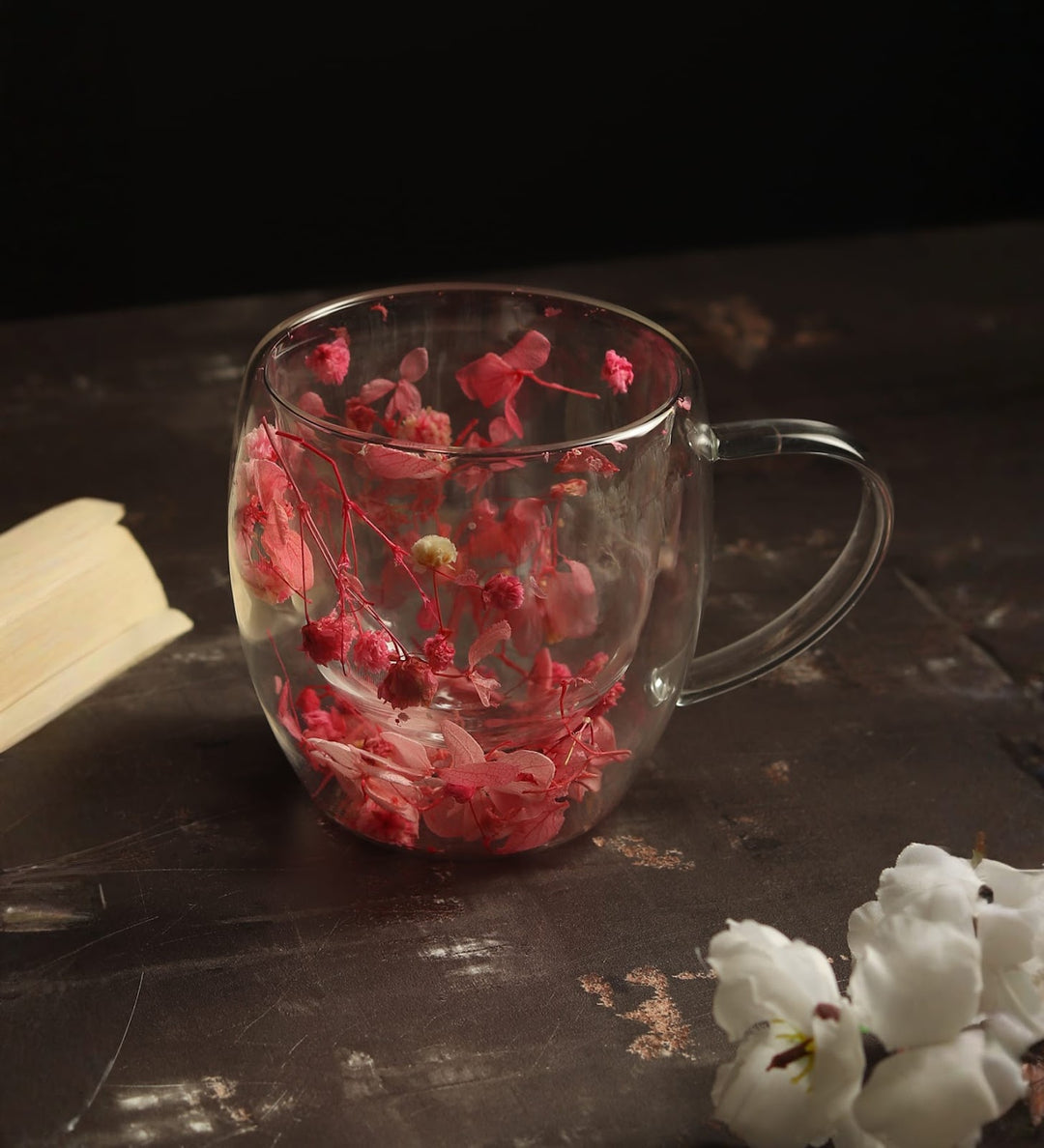 Dahlia Pressed Flower Glass Mug Small Pink view 1