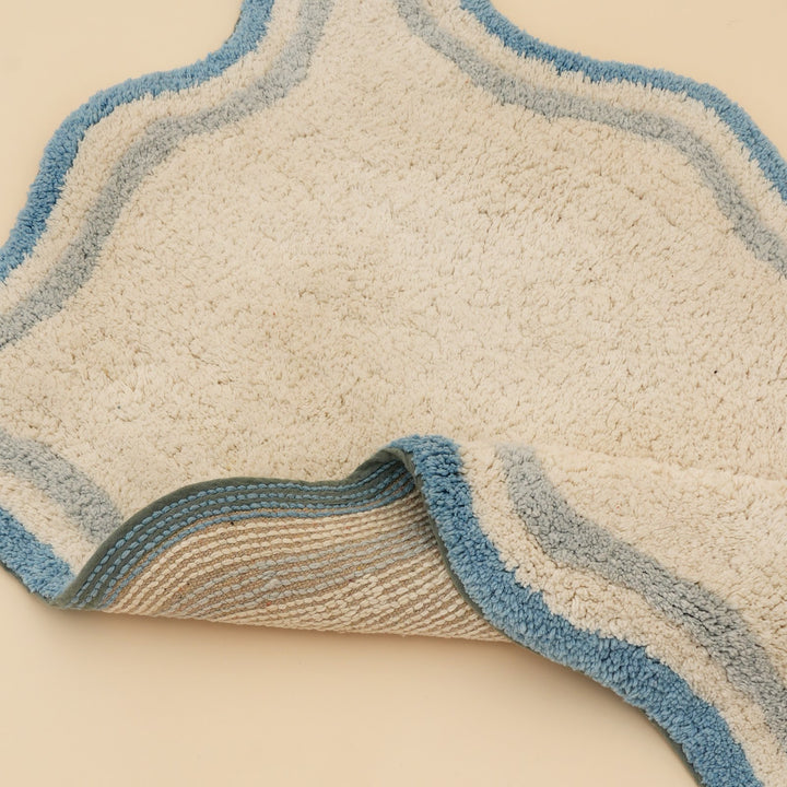Blue Scalloped Edge Tufted Cotton Bath Mat, View 5