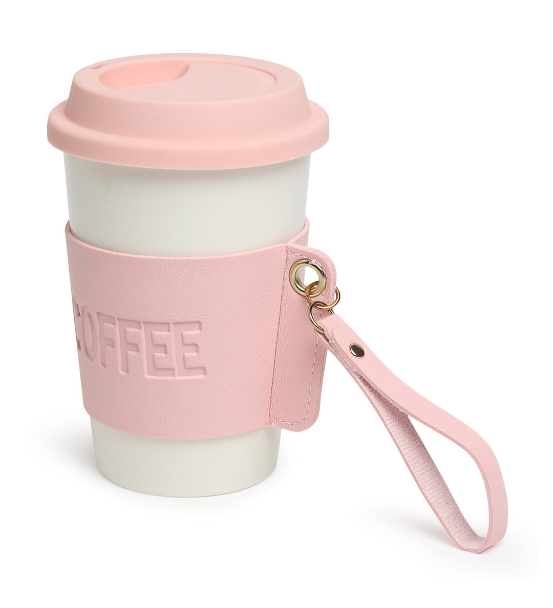 Brewster Ceramic Coffee Tumbler with Leather Wrap Pink view 5