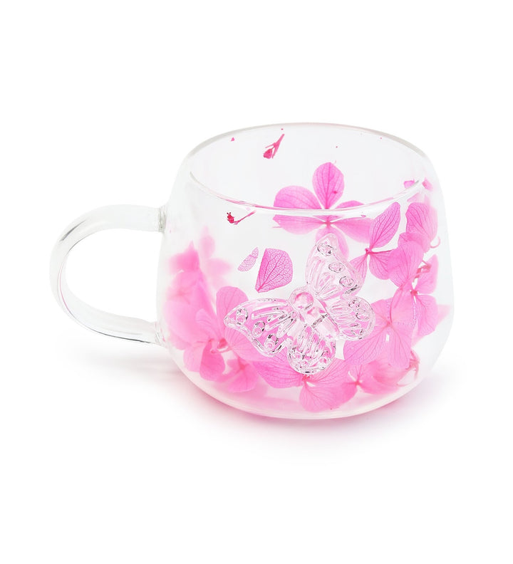 Titli Bloom Floral Glass Mug with Butterfly Pink view 4