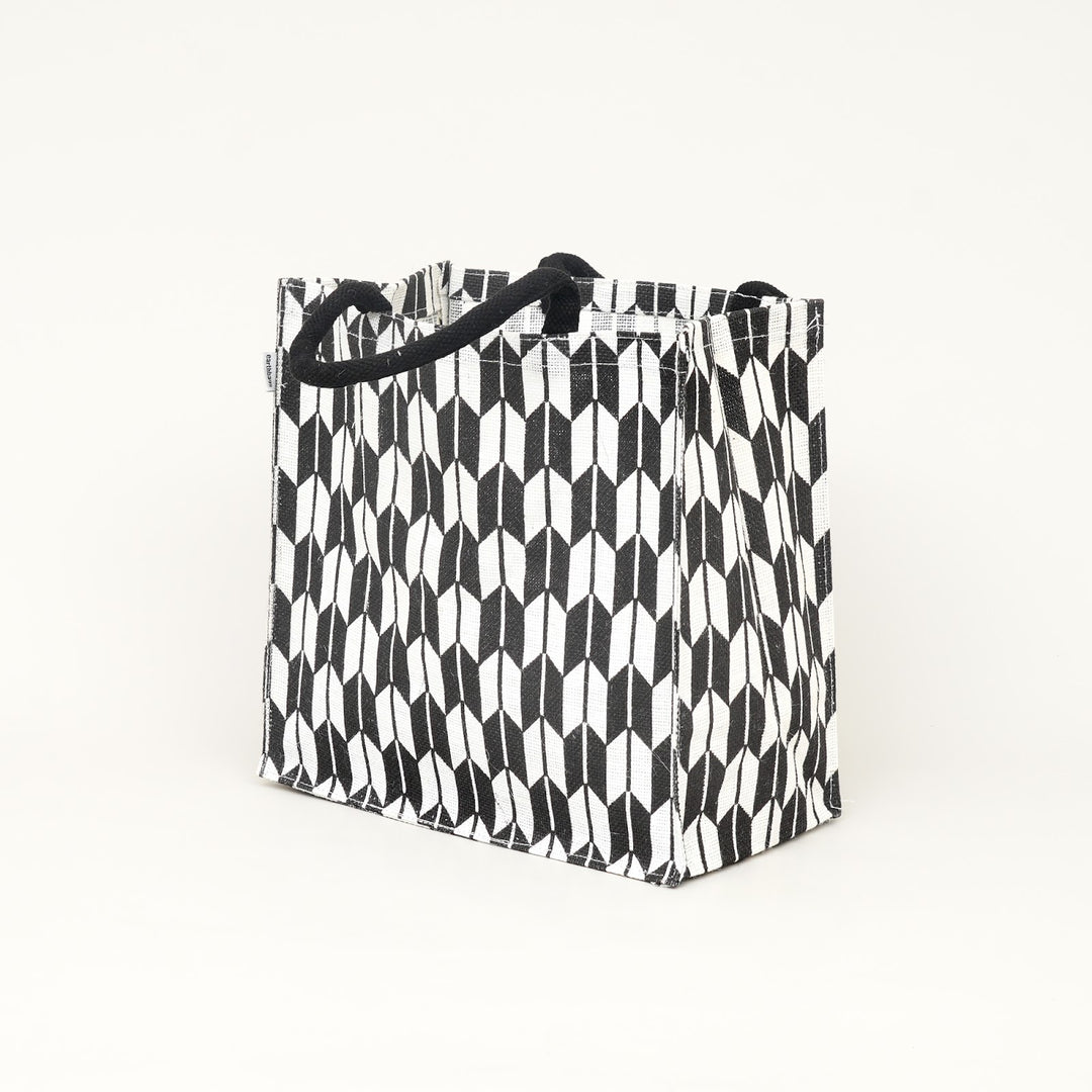 Black and White Geometric Jute Lunch Bag, View 2