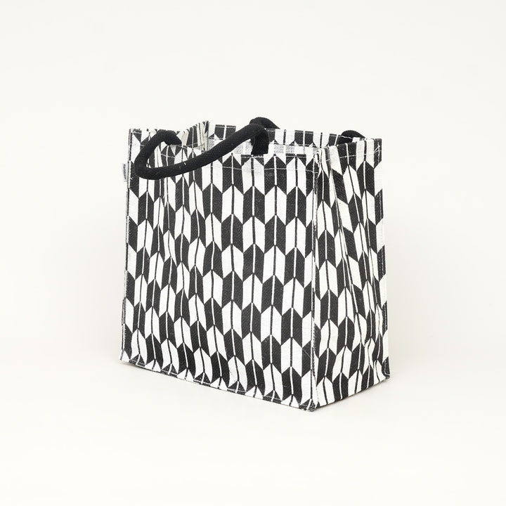 Black and White Geometric Jute Lunch Bag, View 2
