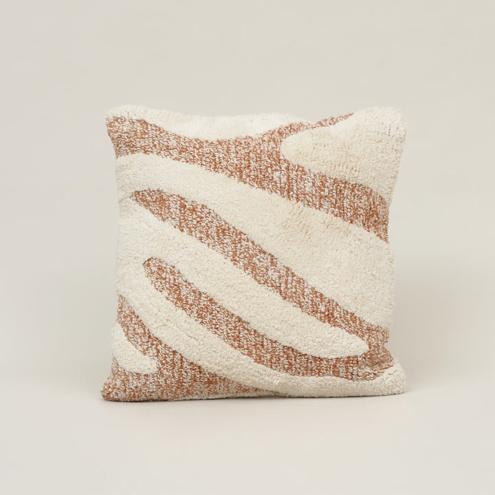 Mojave Wave Cotton Cushion in beige and brown