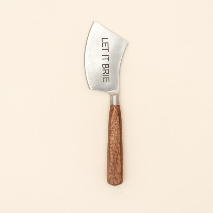 Etched steel and wood cheese knife set