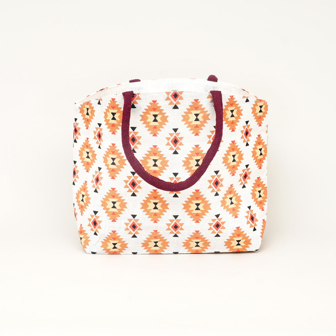 Tribal Print Jute Carry Bag, View 3