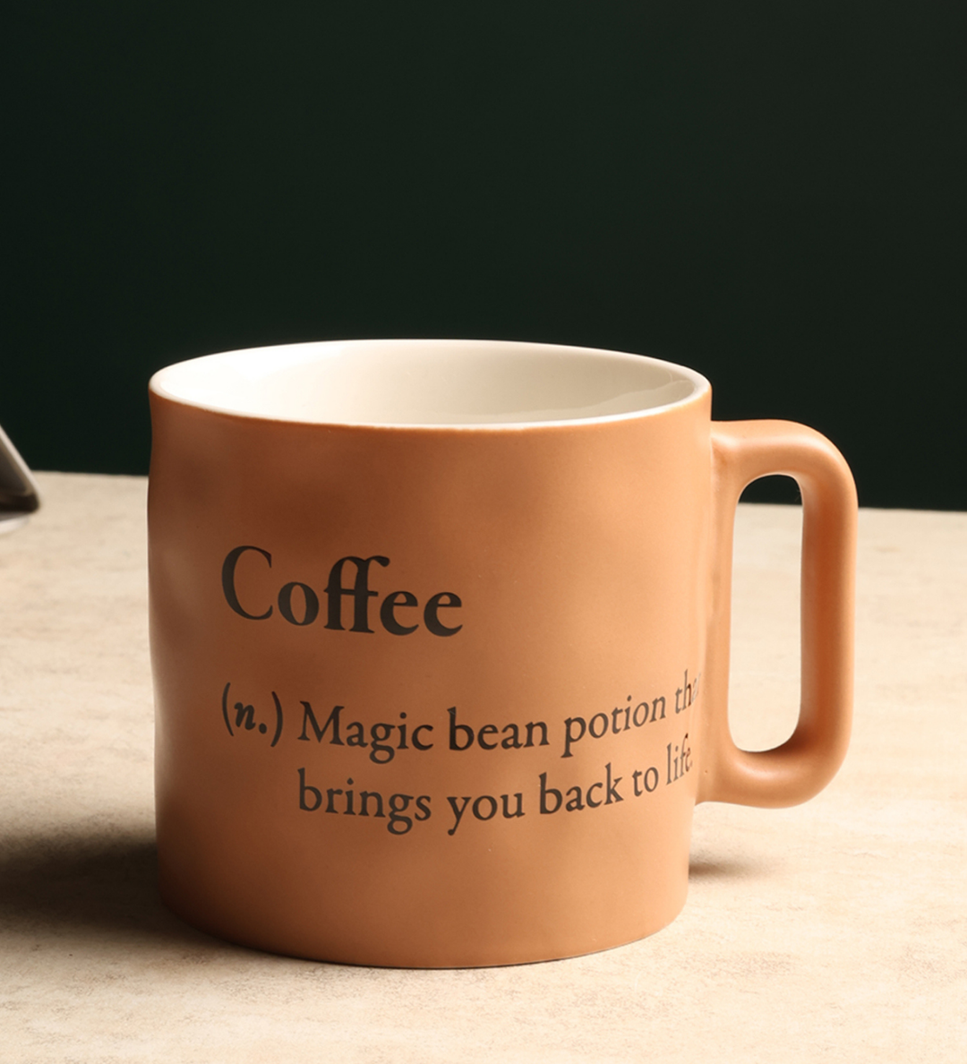Quip Ceramic Coffee Mug with Playful Inscription Beige view 1