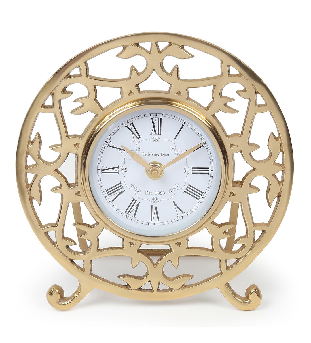 Rosenthal Vintage Metal Table Clock with Roman Numerals Gold view 4