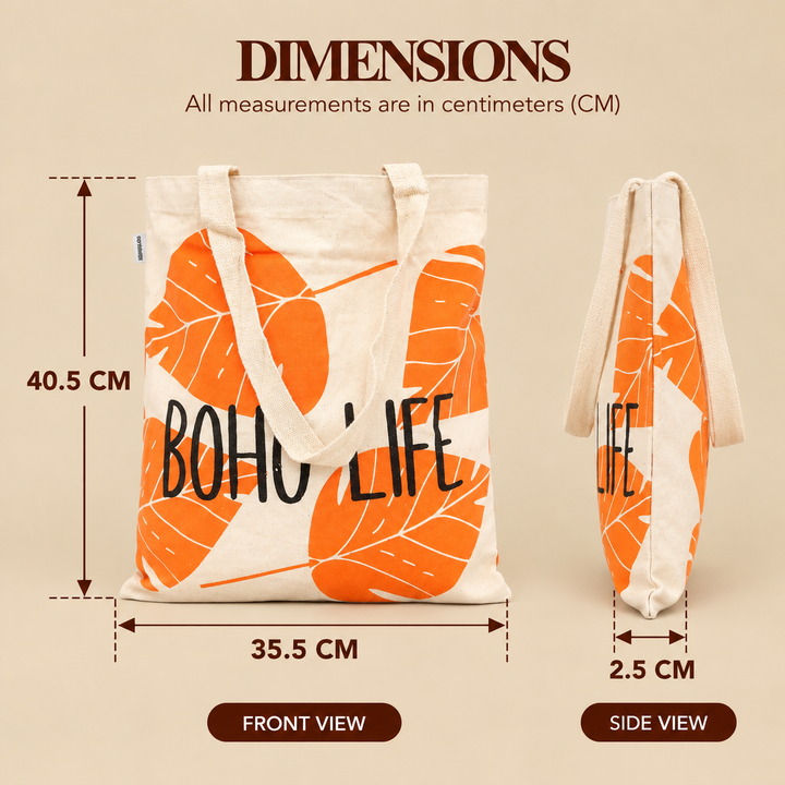 Boho Leaf Print Canvas Tote Bag