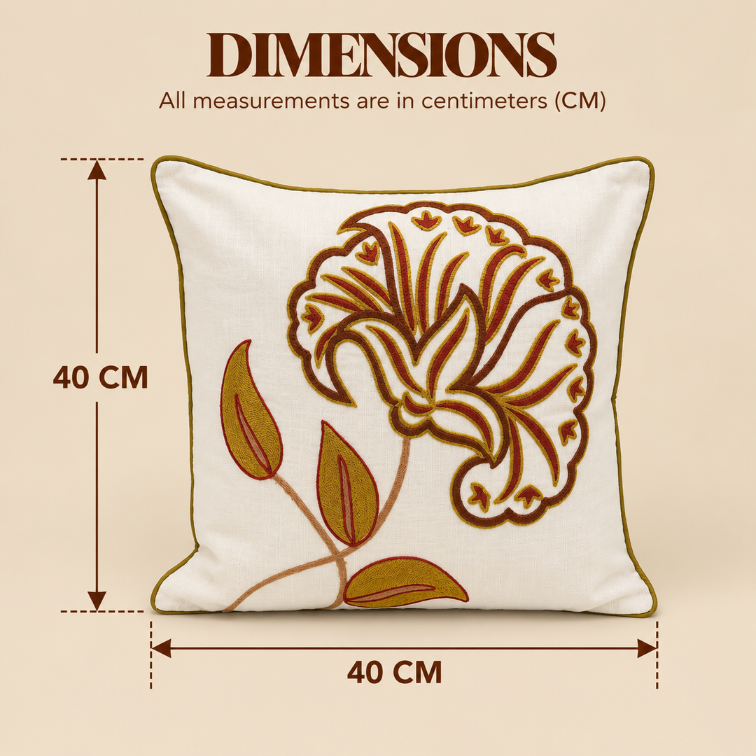 Brown Floral Aari Embroidered Cushion Cover, View 5