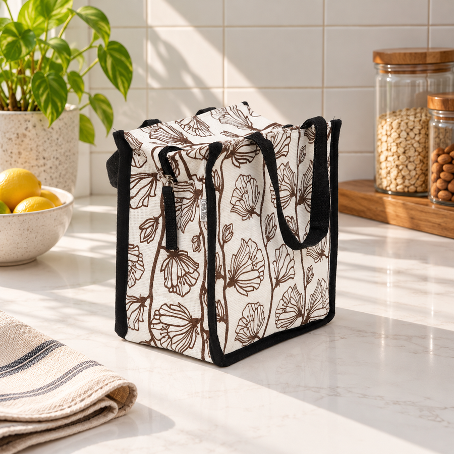 Express Jute Lunch Bag, Leaf Print, View 5