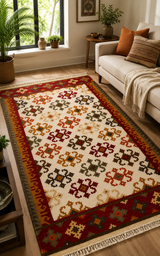 Natural Beige Handwoven Wool Kilim Rug