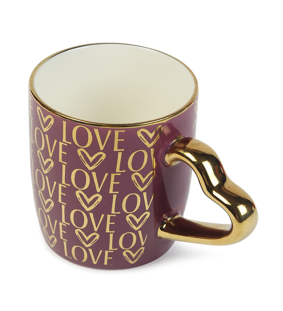 Love Quote Ceramic Coffee Mug with Gold Heart Handle Love Notes Purple view 6