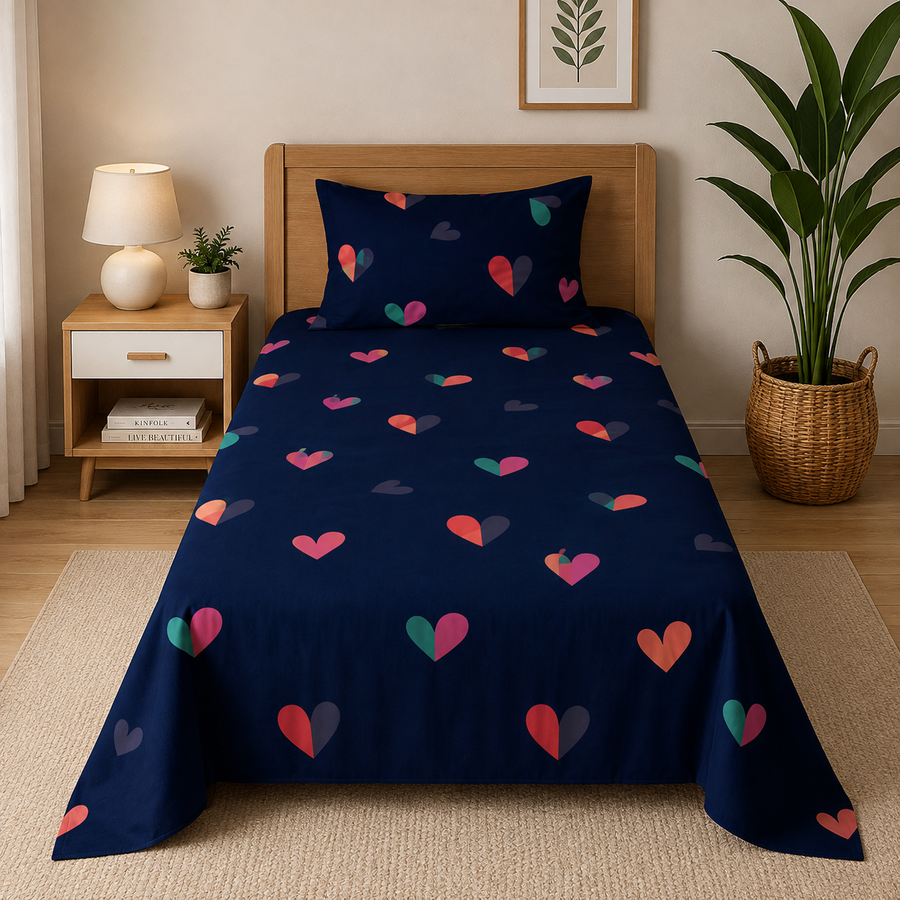 Kids Playful Heart Print Bedsheet