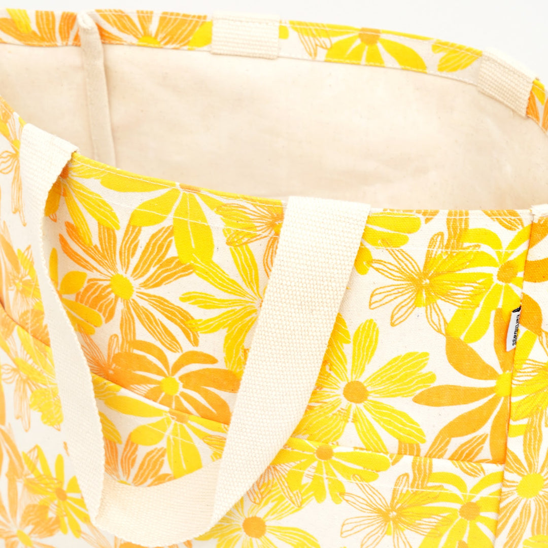 Yellow Floral Print Canvas Tote Bag, View 4