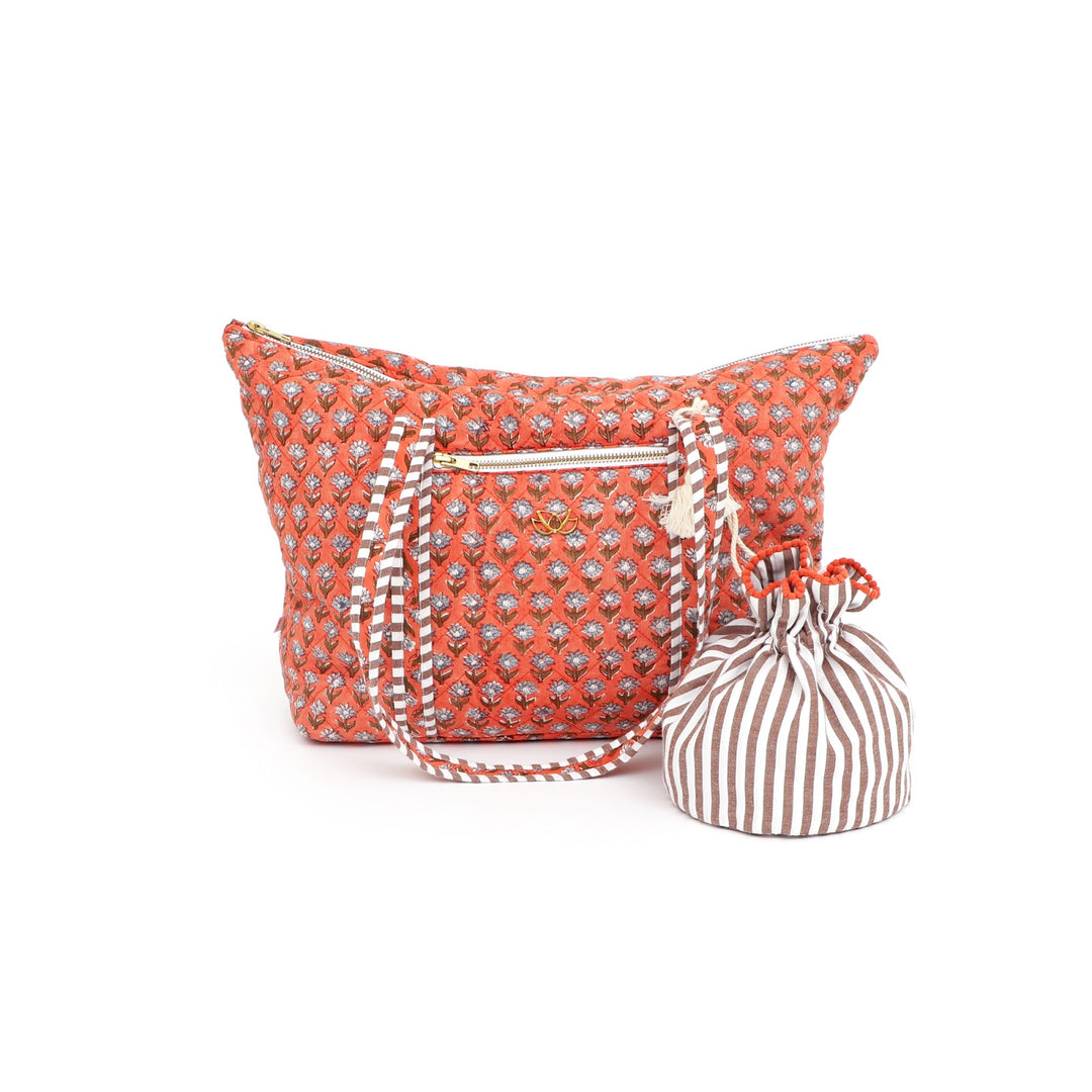 Quilted Travel Bag with Potli Pouch, Peach