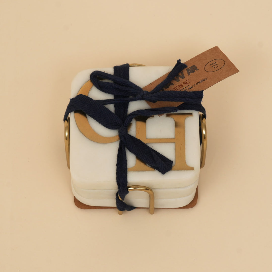 Marble coaster set with brass inlay