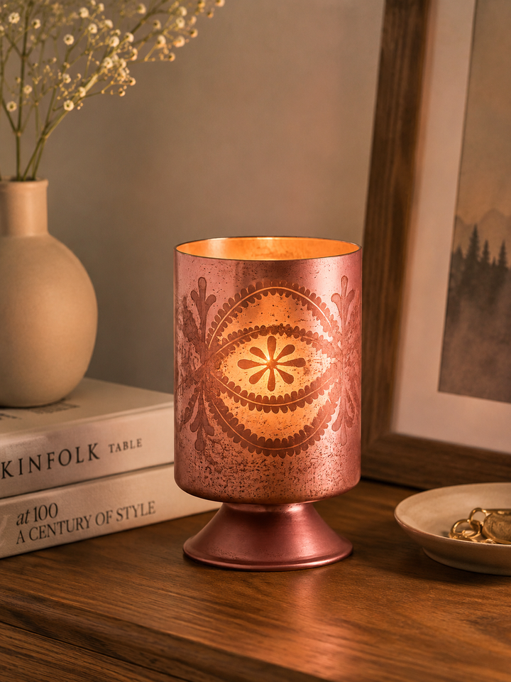 Glass Hurricane Lamp, Lavender