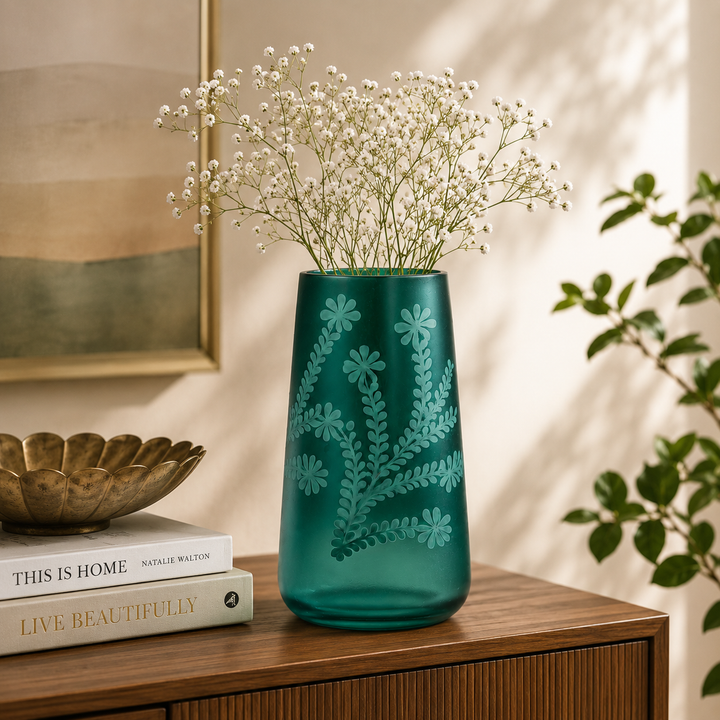 Glass Flower Vase, Rama Green