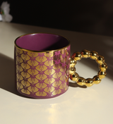 Ceramic Coffee Mug with Gold Motifs and Beaded Handle Blythe Purple view 1