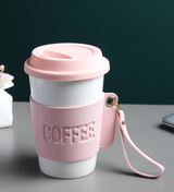 Little Latte Ceramic Coffee Tumbler with Lid Pink view 1