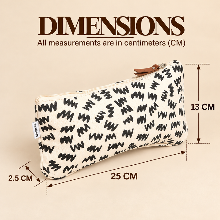 Black Abstract Print Canvas Zipper Pouch