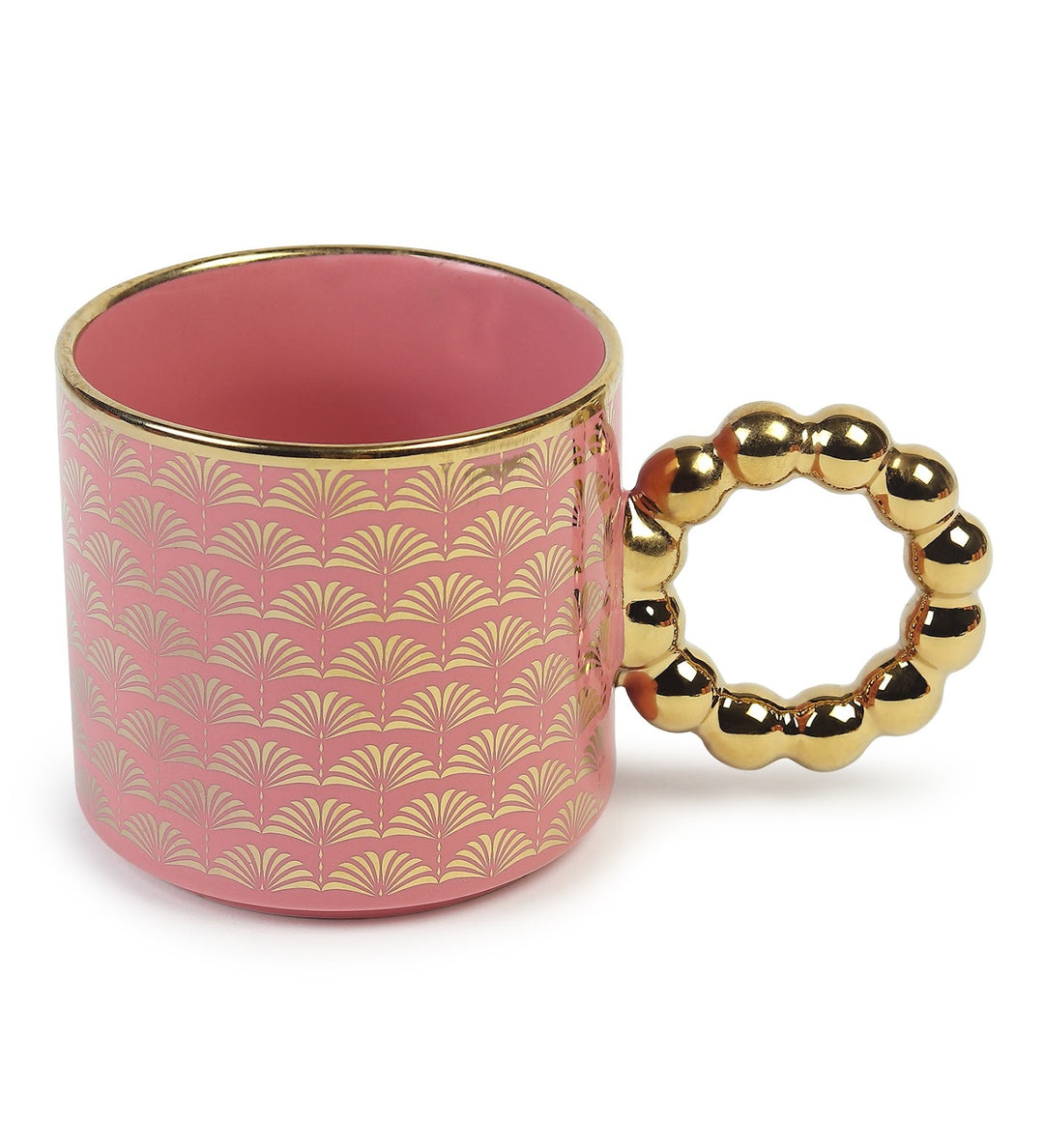 Ceramic Coffee Mug with Gold Motifs and Beaded Handle Faye Pink view 4