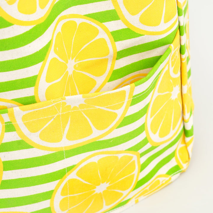 Lemon Print Striped Canvas Tote Bag, View 2