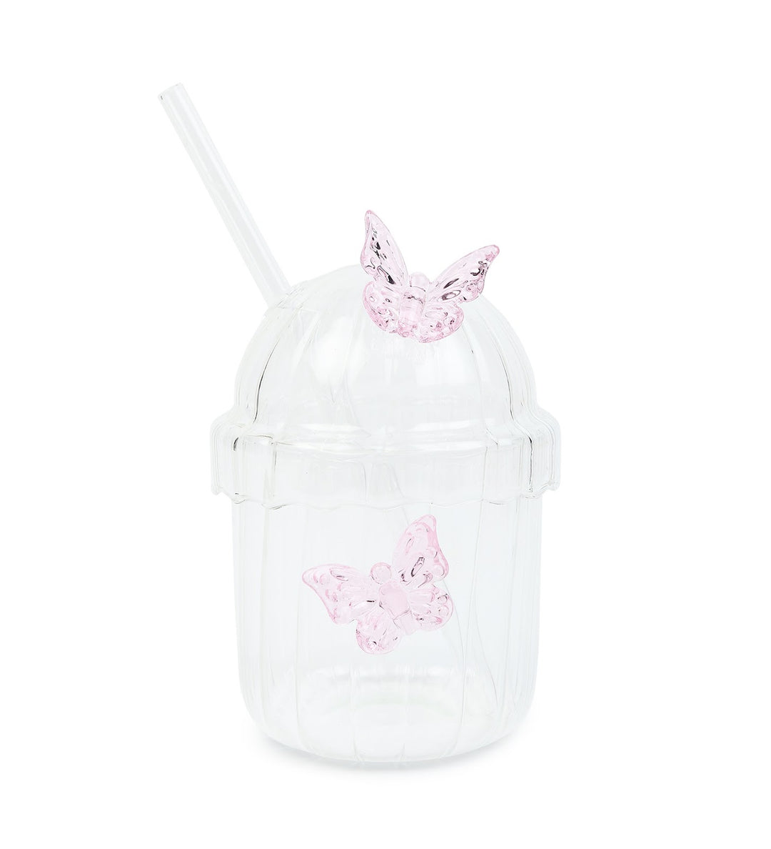 Titli Bella Butterfly Ribbed Tall Glass Tumbler view 4