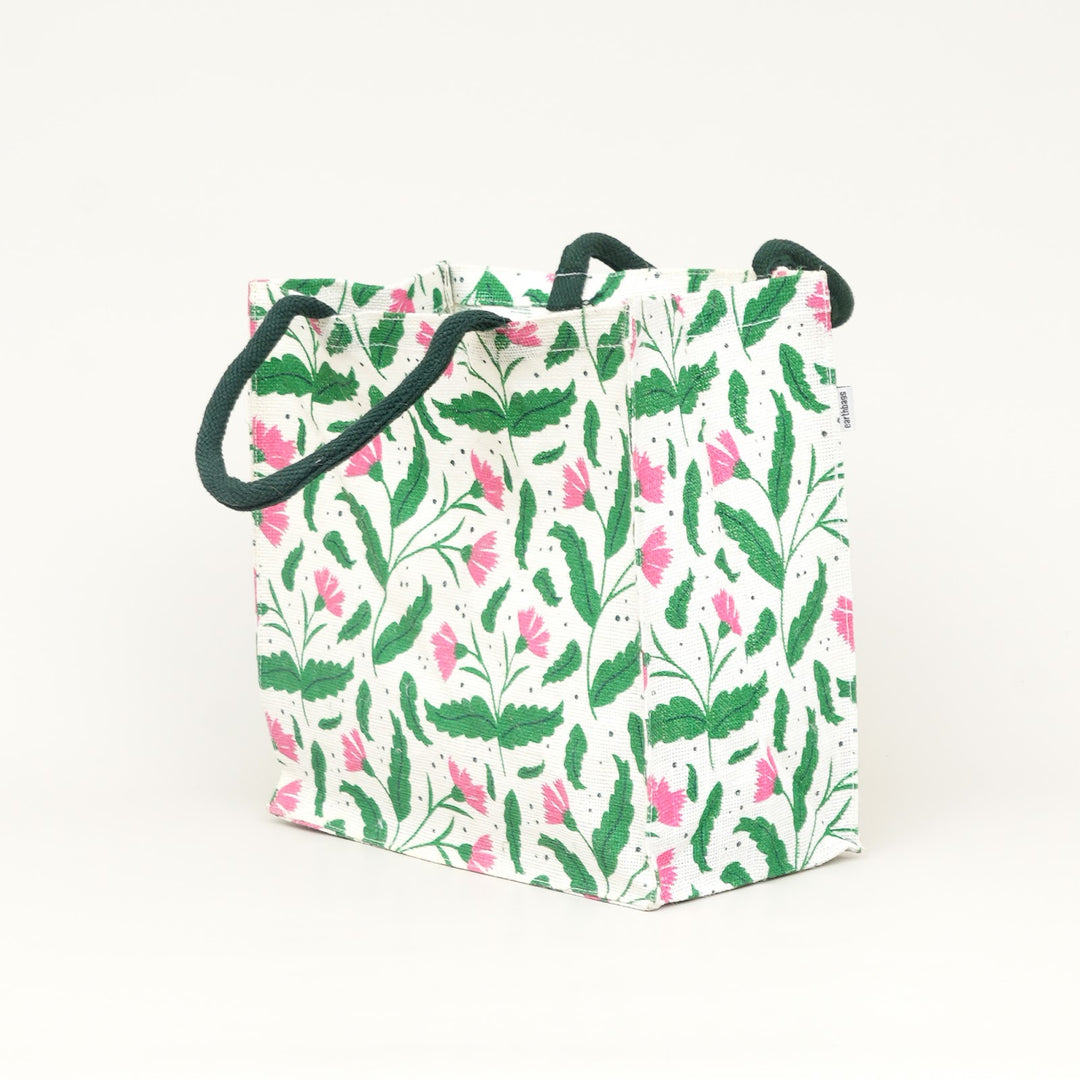 Floral Print Jute Lunch Bag, View 3