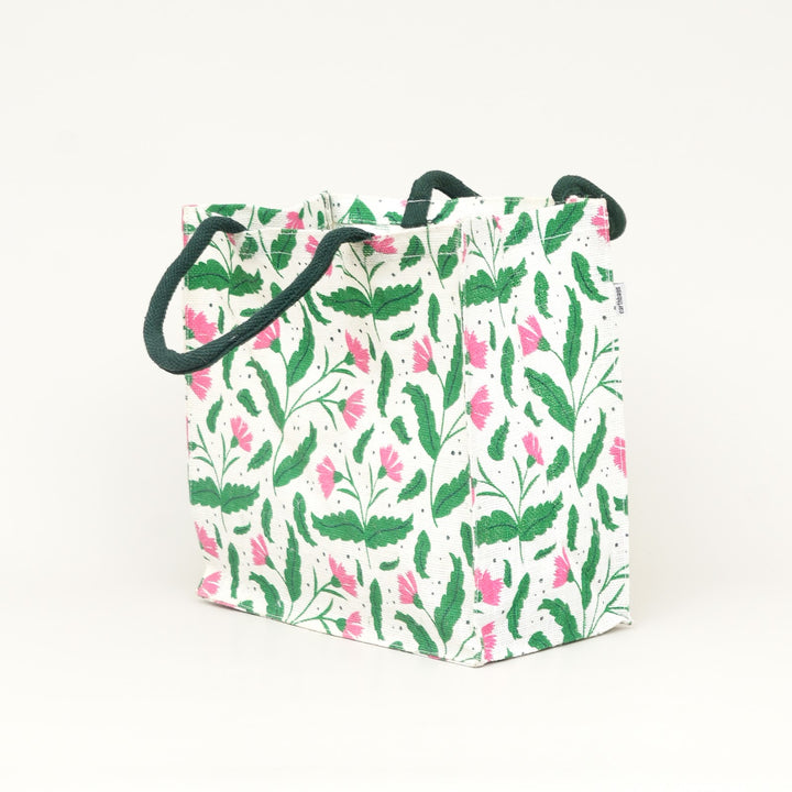 Floral Print Jute Lunch Bag, View 3