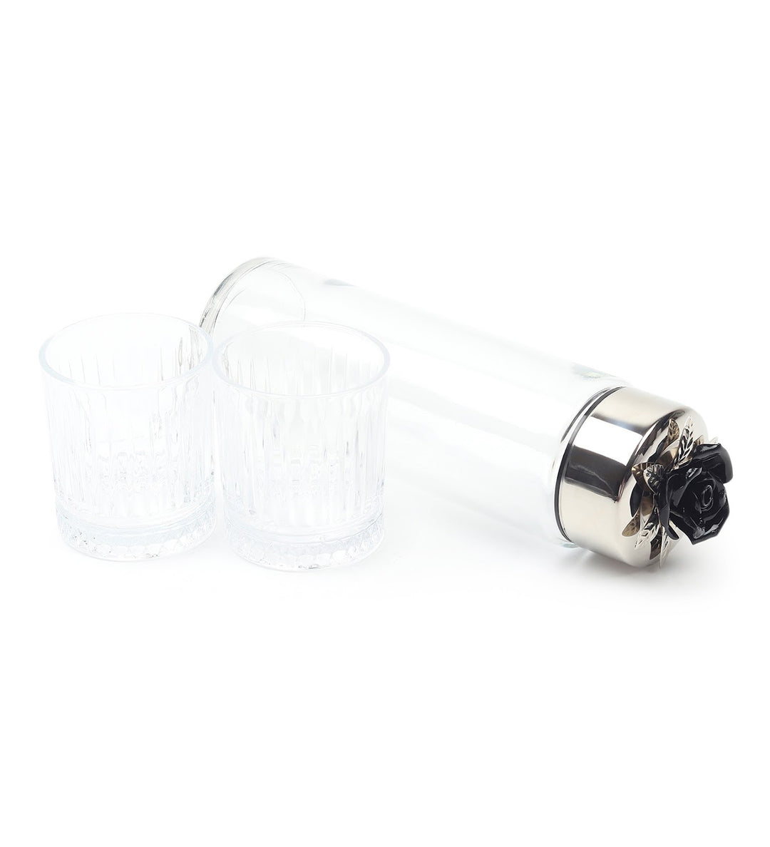 Petal Eclat Glass Water Bottle and Glass Set Black view 4
