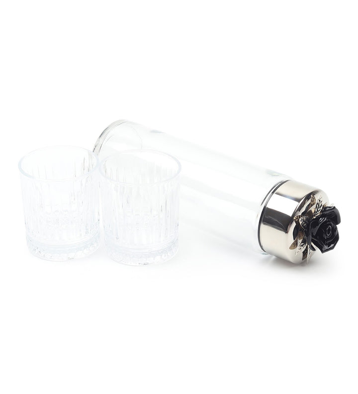 Petal Eclat Glass Water Bottle and Glass Set Black view 4