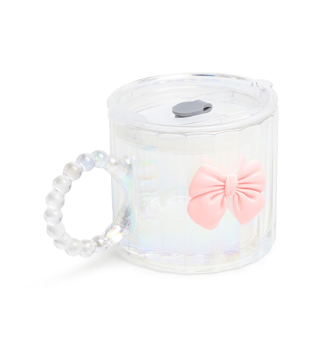 Colette Ribbed Glass Tumbler with Bow, Lid and Straw Pink view 5