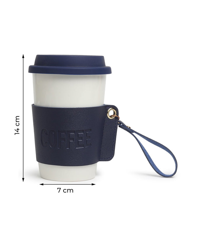 Brewster Ceramic Coffee Tumbler with Leather Wrap Blue view 3